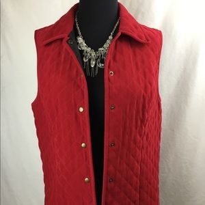 Talbots Scarlet Quilted Brushed Vest Brass Snaps